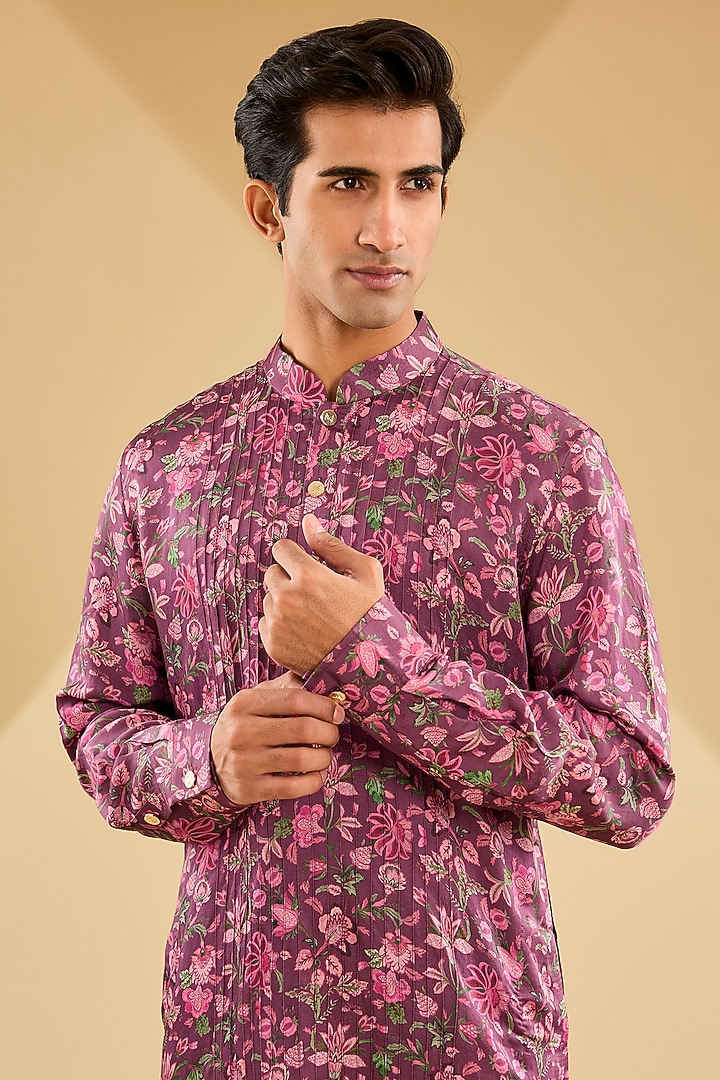 Burgundy Cambric Cotton Kurta Set by Mahima Mahajan Men at Pernia's Pop Up Shop