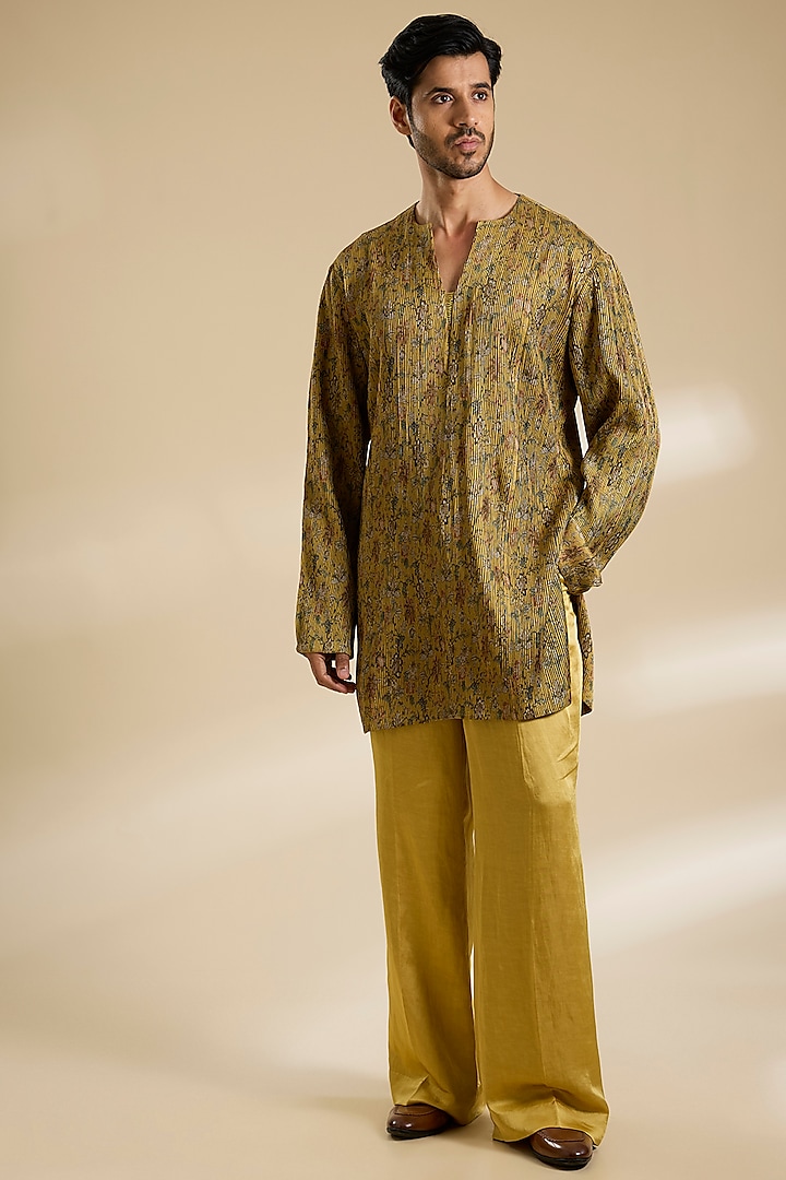 Old Gold Cotton Cambric Kurta Set by Mahima Mahajan Men