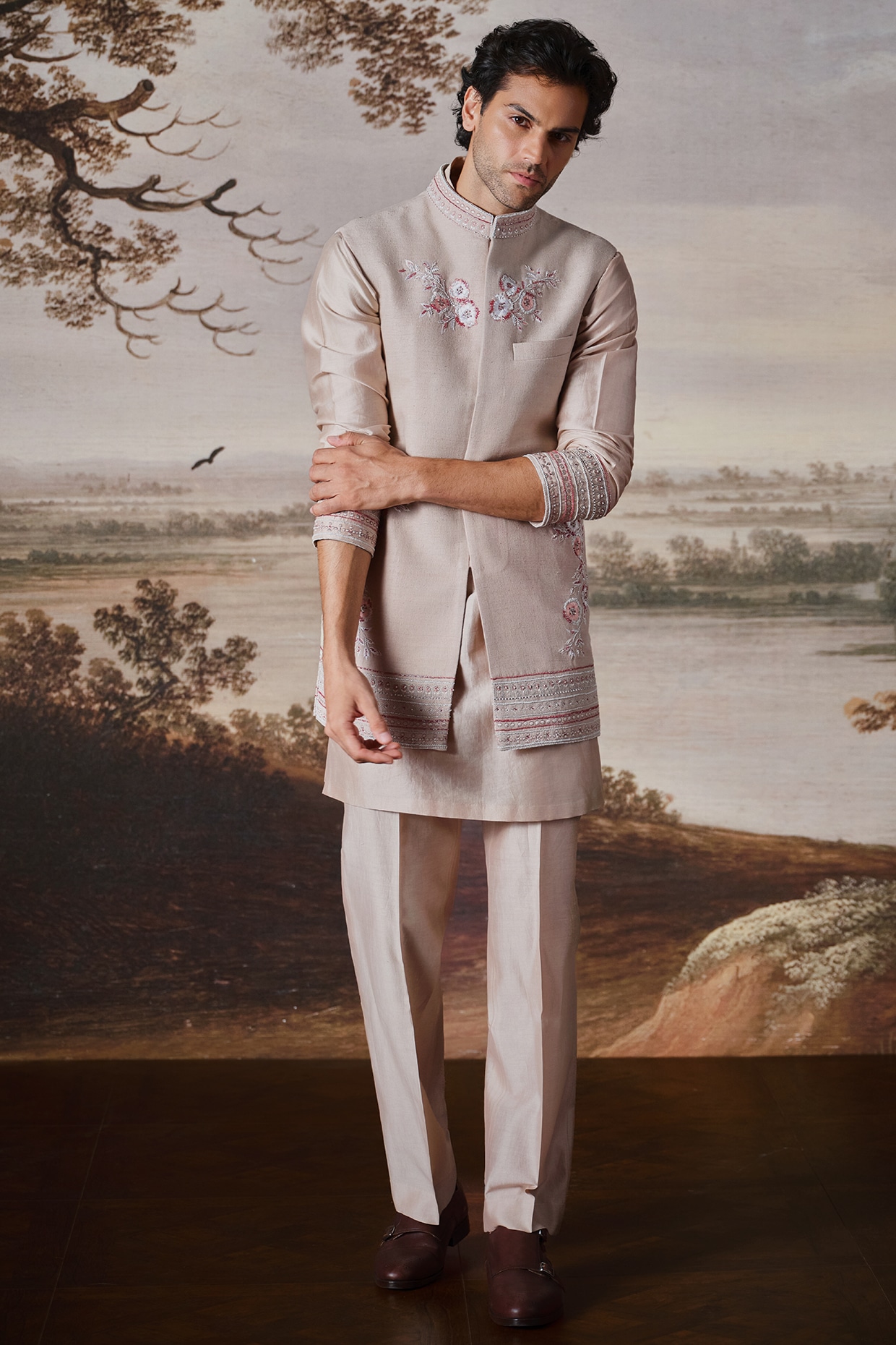 Mahima Mahajan Powder Pink Matka Silk Bundi Jacket Set