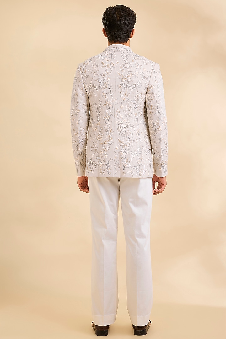 Ivory Chanderi Wedding Indowestern Set by Mahima Mahajan Men at Pernia's Pop Up Shop