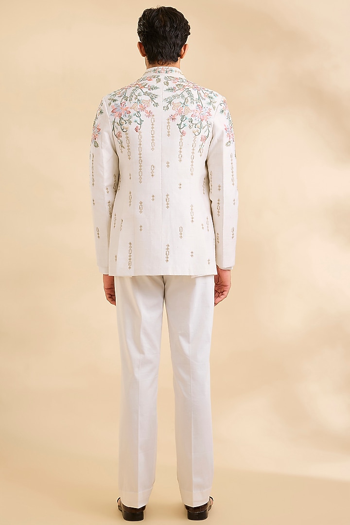Ivory Chanderi Wedding Indowestern Set by Mahima Mahajan Men at Pernia's Pop Up Shop