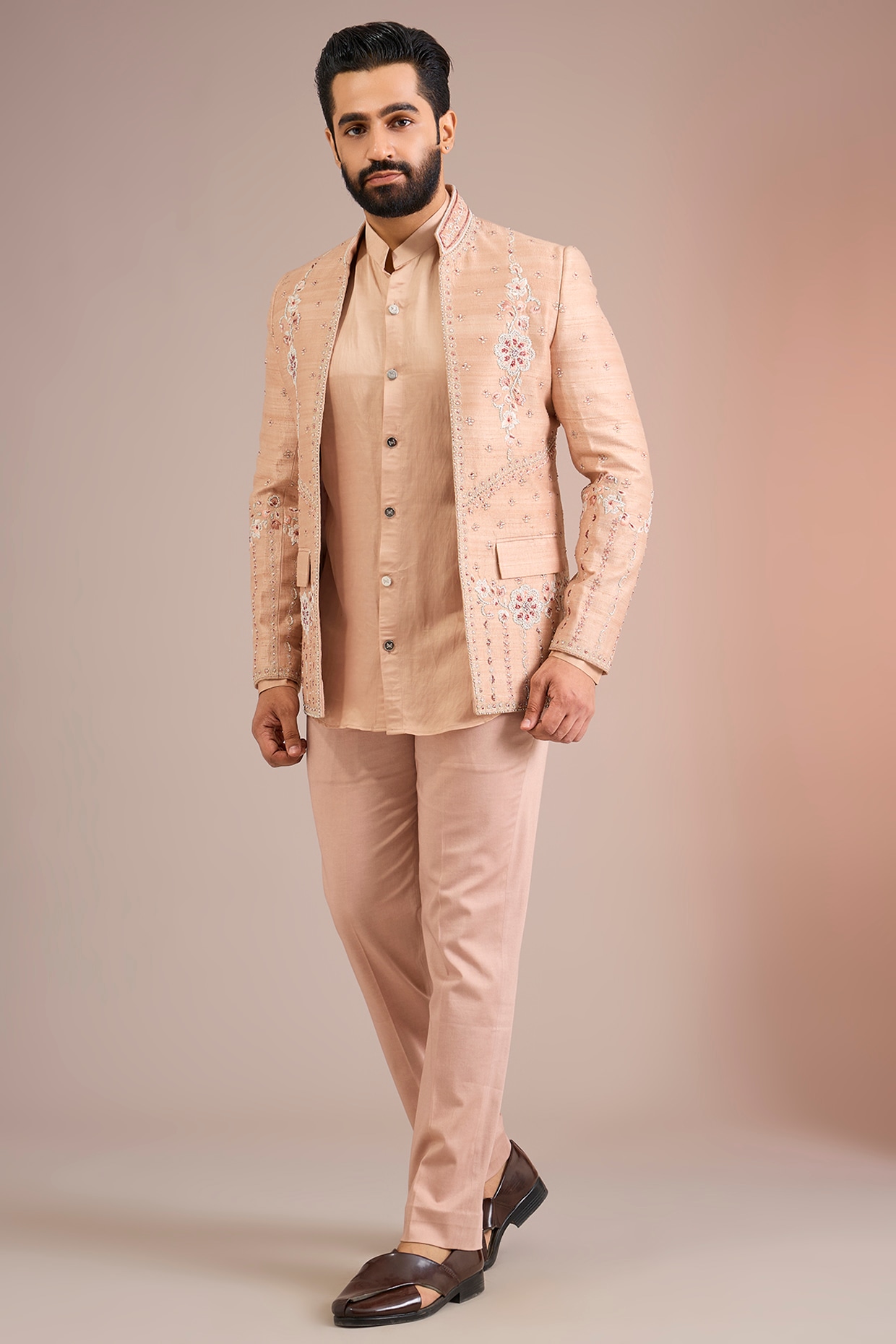 Mahima Mahajan Powder Pink Raw Silk Indowestern Set