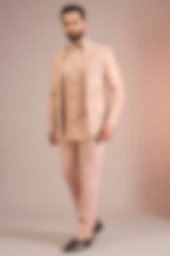 Powder Pink Raw Silk Wedding Indowestern Set by Mahima Mahajan Men at Pernia's Pop Up Shop