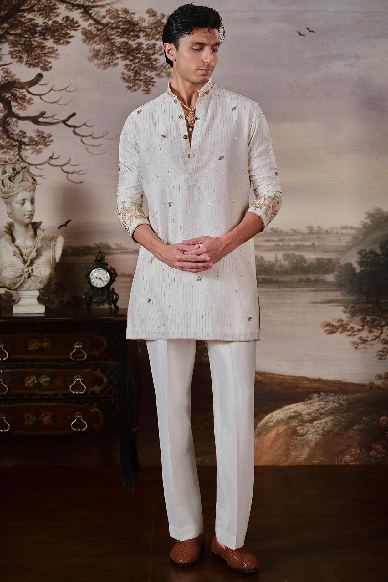Mahima Mahajan Ivory Chanderi Embroidered Kurta Set