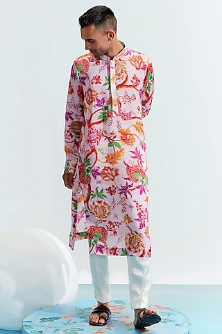 Blush Pink Printed Kurta Set by Mahima Mahajan Men