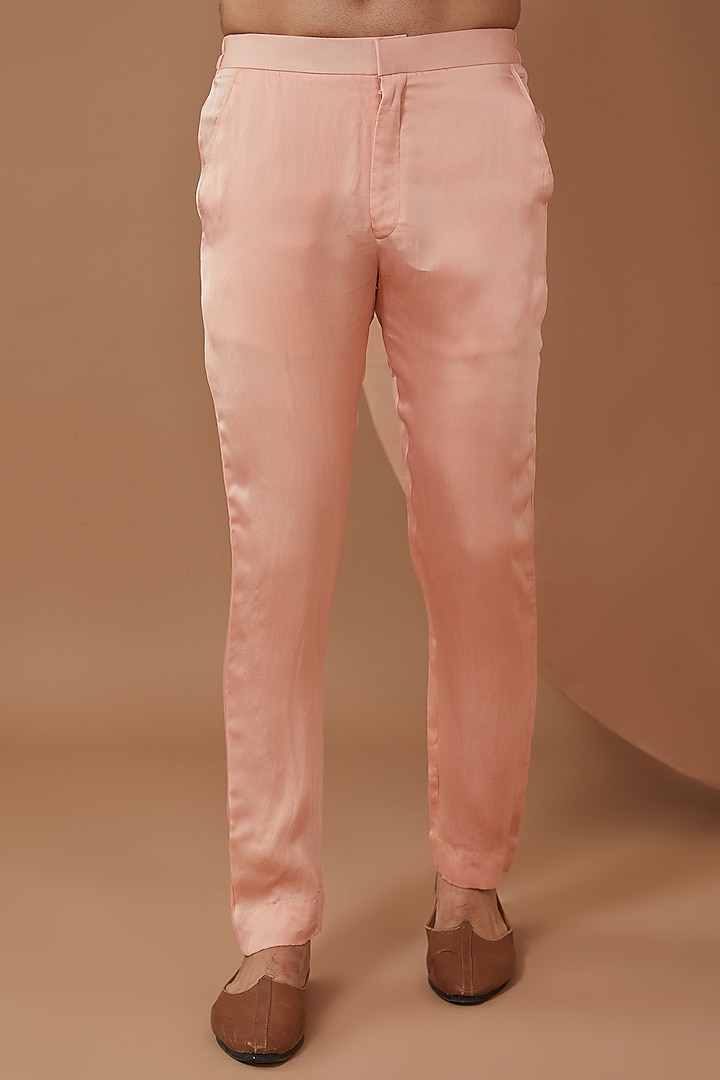 Pastel Pink Satin Organza Printed Kurta Set by Mahima Mahajan Men at Pernia's Pop Up Shop