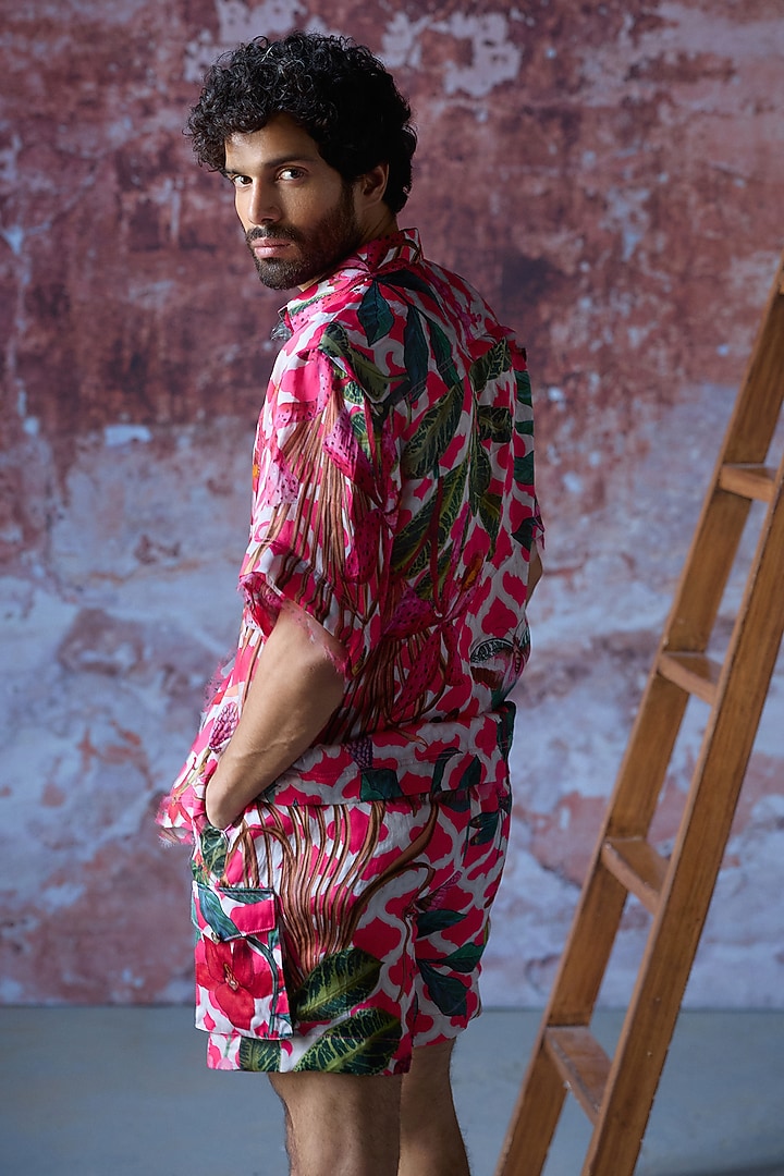 Hot Pink Satin Organza Printed Co-Ord Set by Mahima Mahajan Men at Pernia's Pop Up Shop