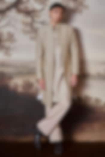 Beige Raw Silk Embroidered Groom Sherwani Set by Mahima Mahajan Men at Pernia's Pop Up Shop