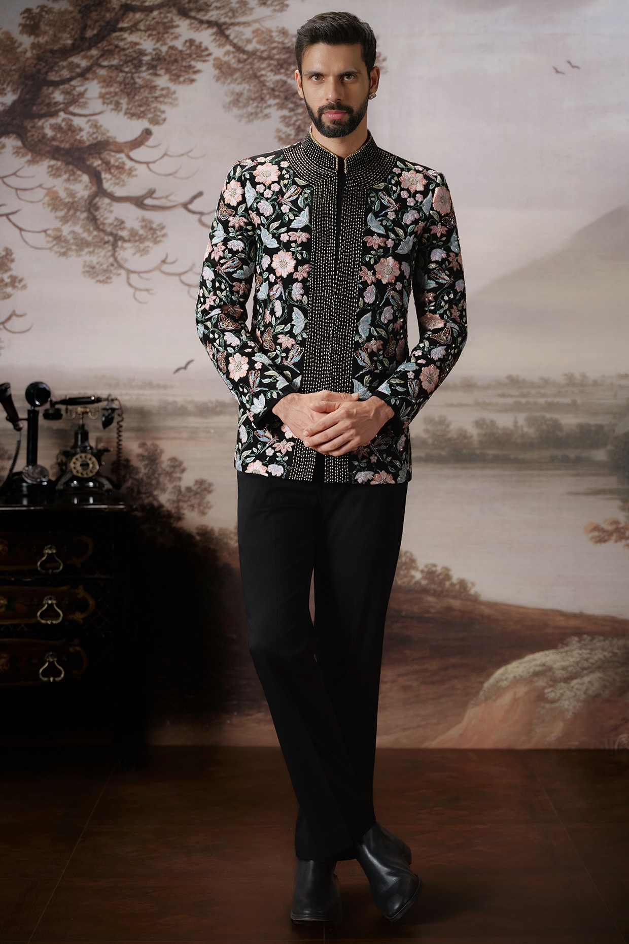 Mahima Mahajan Black Matka Silk Bandhgala Set