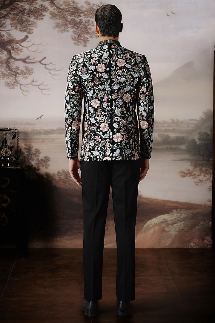 Black Matka Silk Wedding Bandhgala Set by Mahima Mahajan Men at Pernia's Pop Up Shop