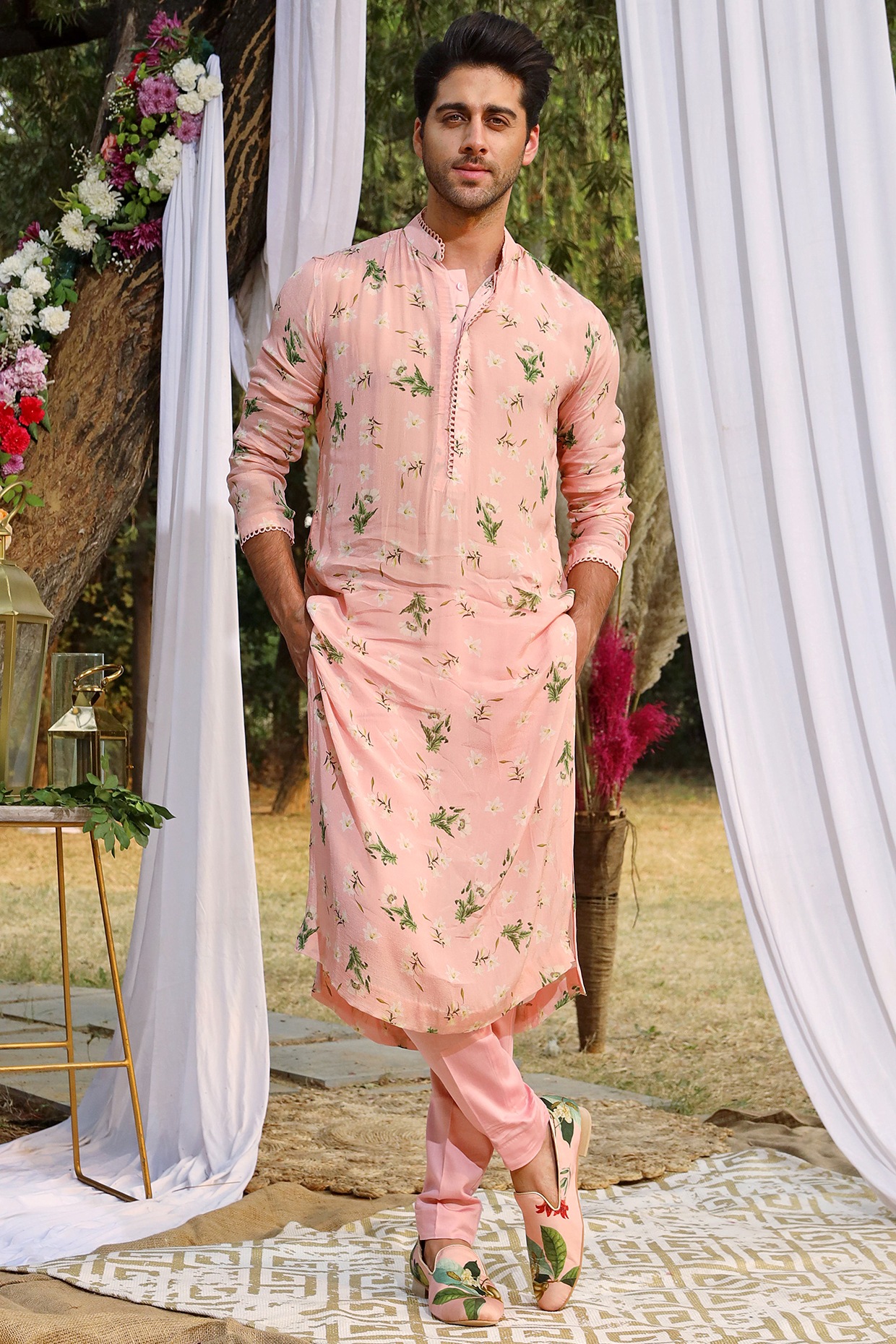 Buy Pink Kurta for men Online from Indian Designers 2024