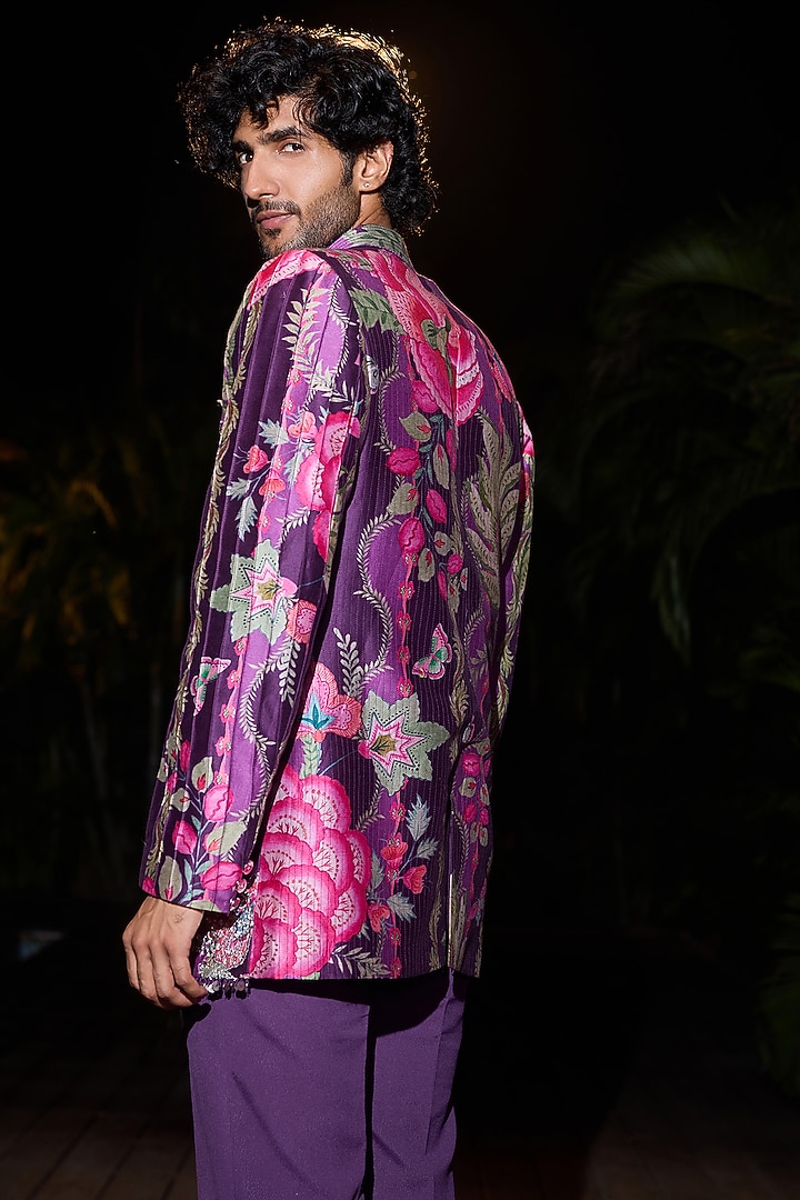 Grapevine Glazed Cotton & Chanderi Hand Embroidered Wedding Bandhgala Set by Mahima Mahajan Men at Pernia's Pop Up Shop