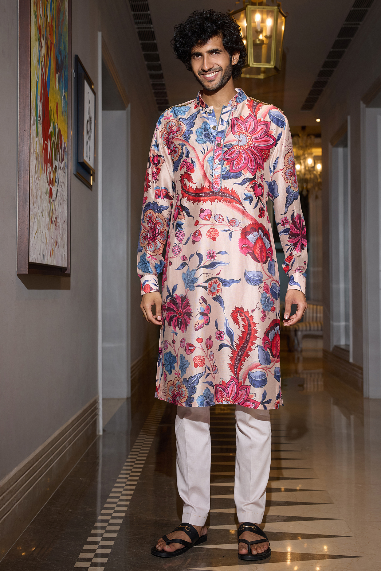 Sand Glazed Cotton Embellished Kurta Set by Mahima Mahajan Men