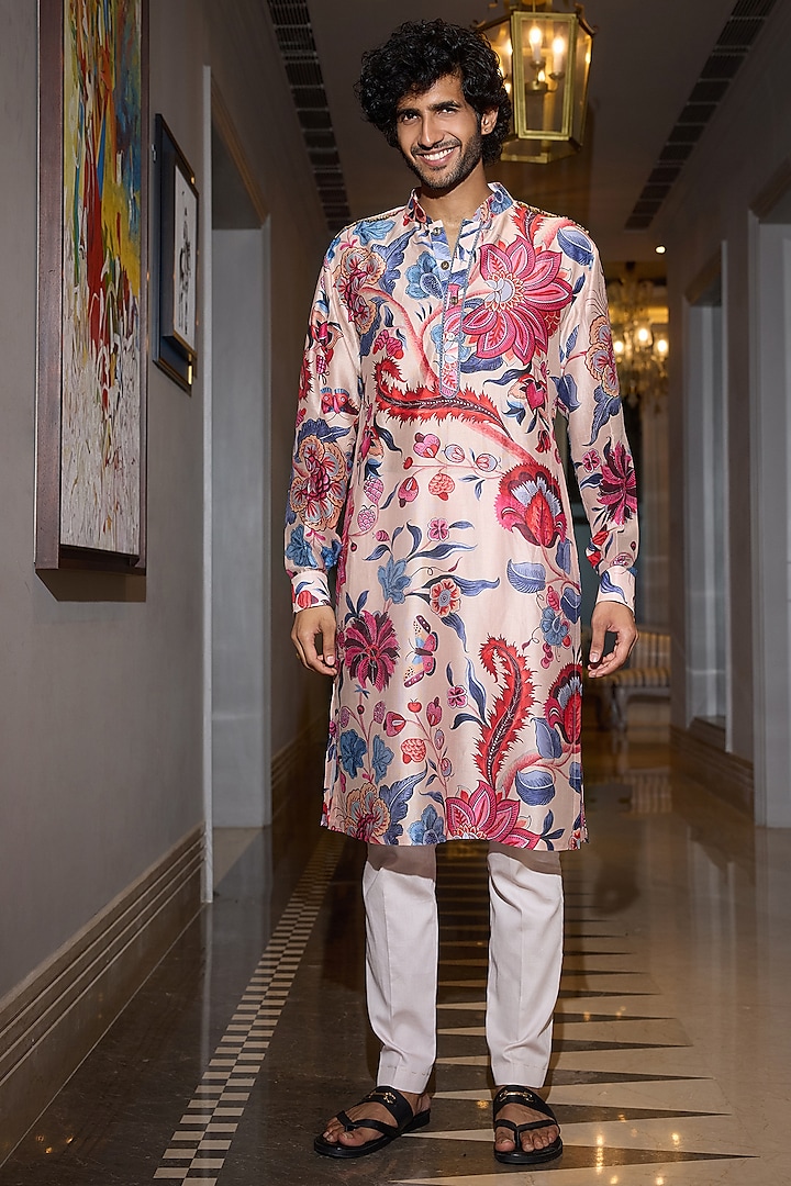 Sand Glazed Cotton Embellished Kurta Set by Mahima Mahajan Men