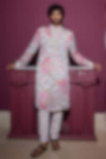 Rose Pink Glazed Cotton Embellished Kurta Set by Mahima Mahajan Men