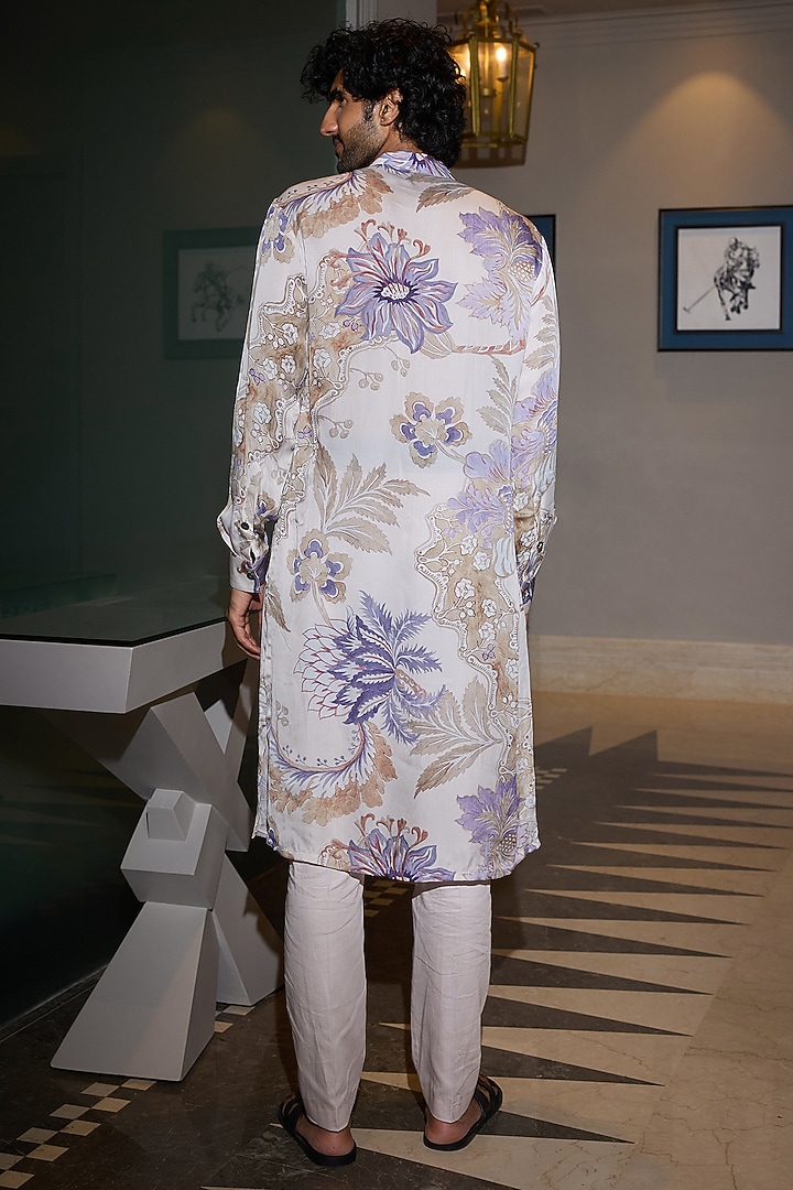 Ocean Blue Glazed Cotton Embellished Kurta Set by Mahima Mahajan Men at Pernia's Pop Up Shop