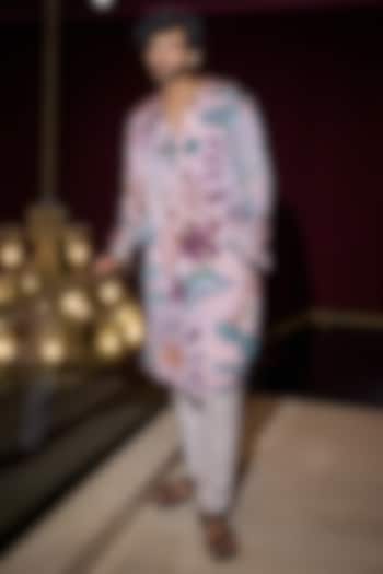 Carnation Glazed Cotton Printed Kurta Set by Mahima Mahajan Men