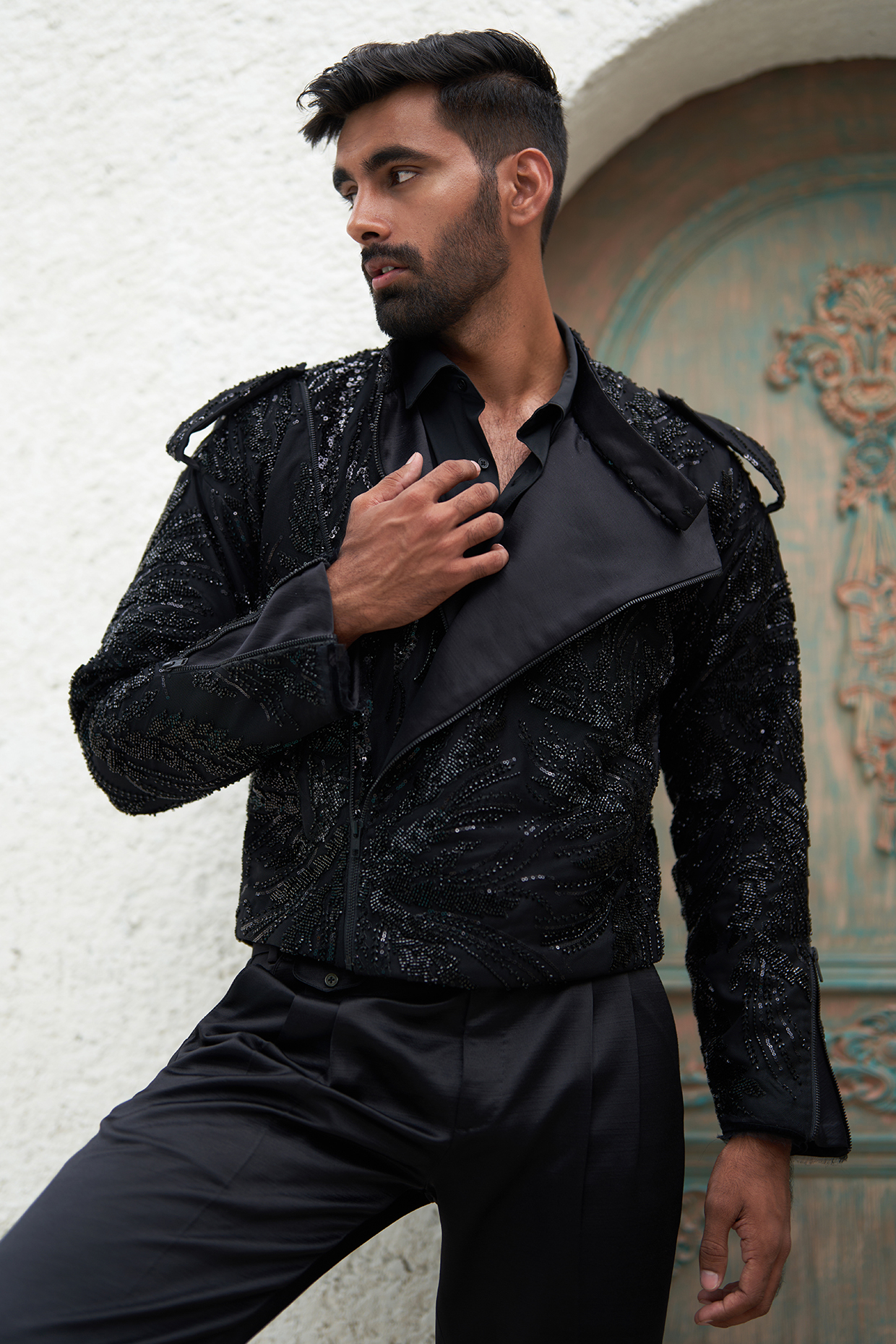 Embroidered leather jacket mens discount
