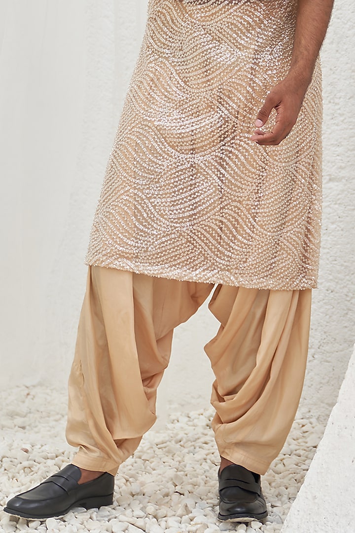 Nude Net & Glaze Cotton Embroidered Kurta Set by Mahima Mahajan Men at Pernia's Pop Up Shop