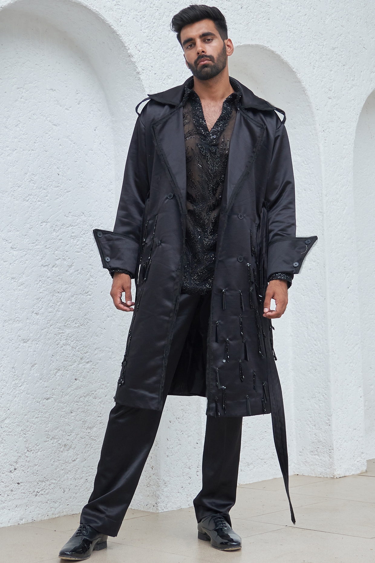 Mens black designer coats top