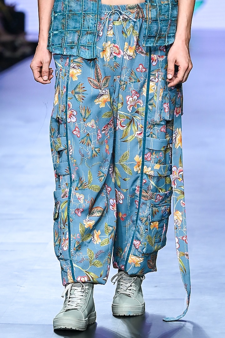 Grey Cotton Lycra & Moss Crepe Printed Pants by Mahima Mahajan Men at Pernia's Pop Up Shop