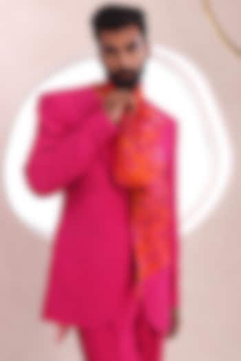 Hot Pink Moss Crepe & Organza Blazer by Mahima Mahajan Men