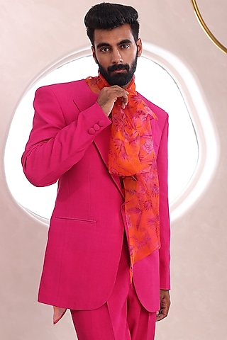 Hot Pink Moss Crepe & Organza Blazer by Mahima Mahajan Men