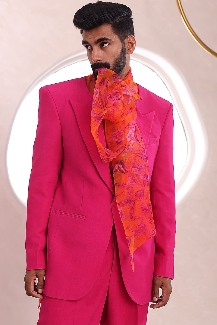 Hot Pink Moss Crepe & Organza Blazer by Mahima Mahajan Men at Pernia's Pop Up Shop