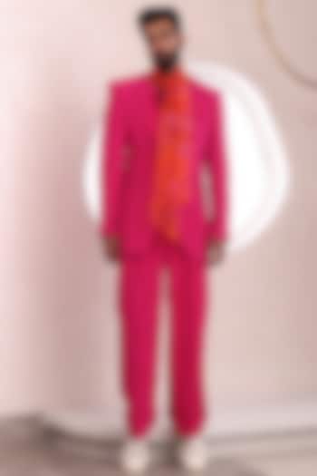 Hot Pink Moss Crepe & Organza Blazer Set by Mahima Mahajan Men