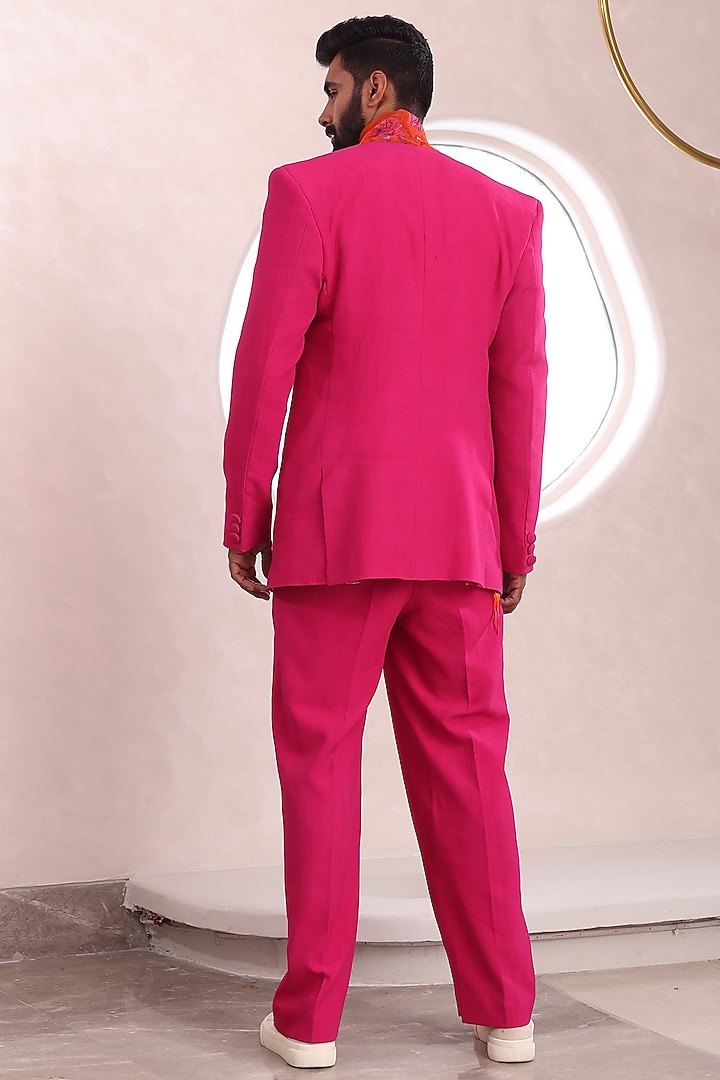 Hot Pink Moss Crepe & Organza Blazer Set by Mahima Mahajan Men at Pernia's Pop Up Shop