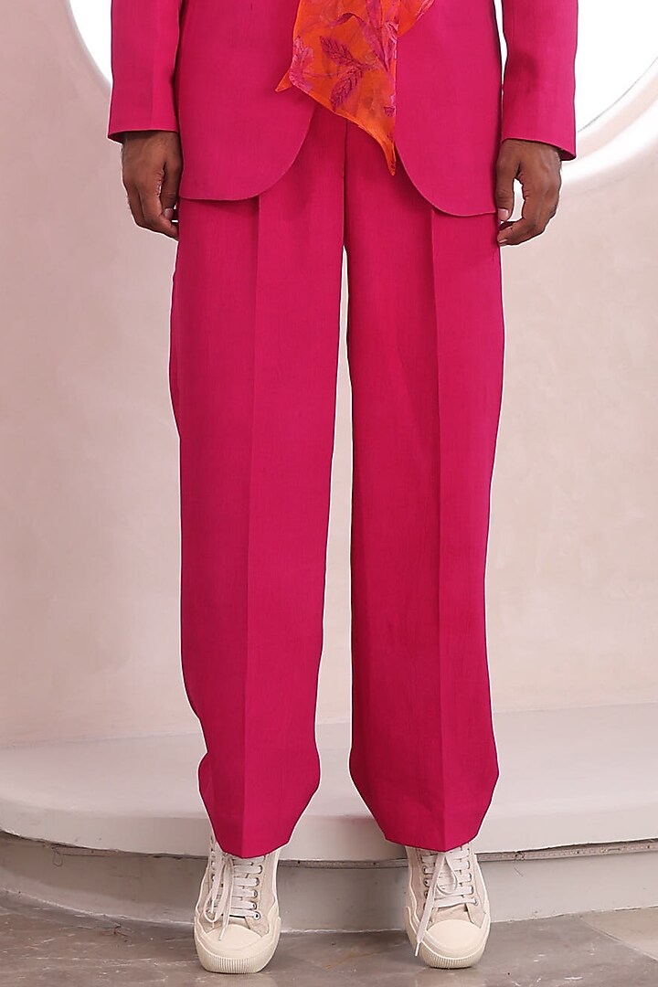 Hot Pink Moss Crepe & Organza Blazer Set by Mahima Mahajan Men at Pernia's Pop Up Shop