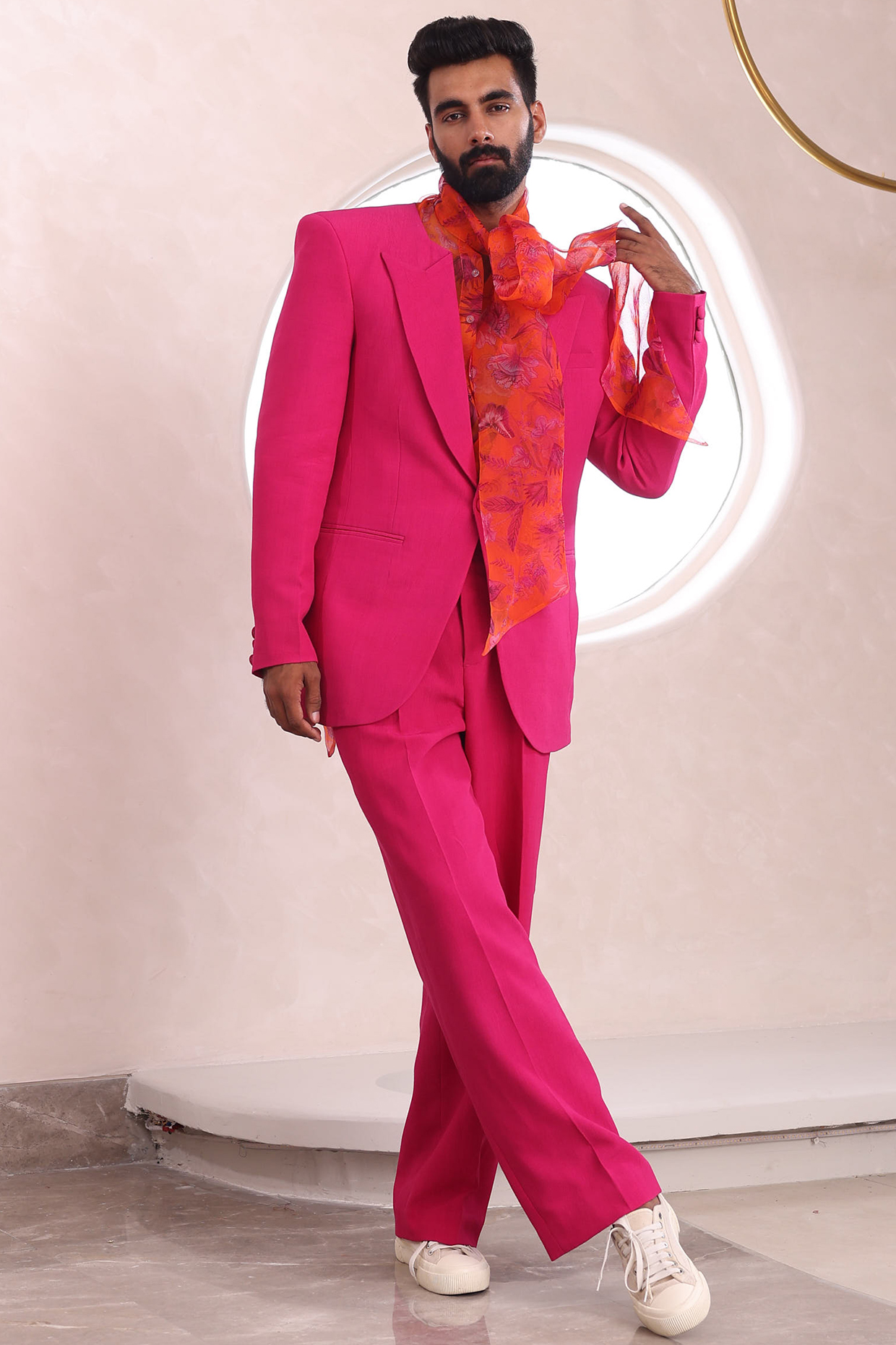 Buy Mahima Mahajan Men Hot Pink Moss Crepe Organza Blazer Set at Pernia sPopUpShopMen 2024