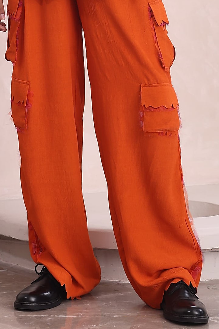 Orange Moss Crepe Co-Ord Set by Mahima Mahajan Men at Pernia's Pop Up Shop