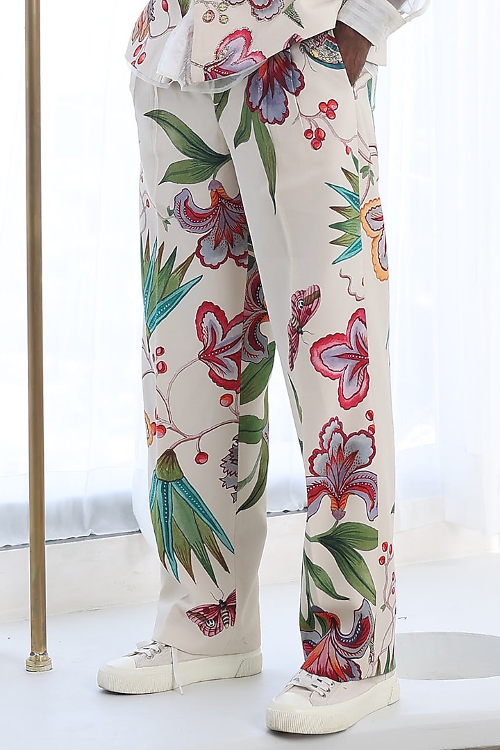 Ivory Moss Crepe & Organza Printed Pant Set by Mahima Mahajan Men at Pernia's Pop Up Shop