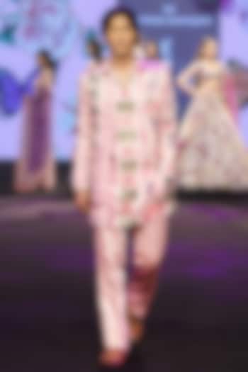 Blush Pink Linen Satin Hand Embroidered Blazer Set by Mahima Mahajan Men at Pernia's Pop Up Shop