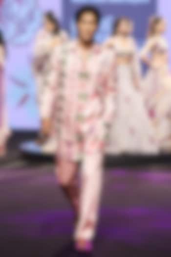 Blush Pink Linen Satin Hand Embroidered Blazer by Mahima Mahajan Men at Pernia's Pop Up Shop