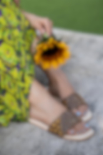 Coffee Hand Embroidered Slides by Mehak Murpana Accessories at Pernia's Pop Up Shop