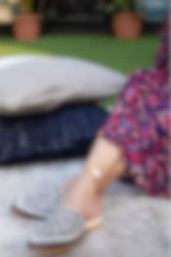 Grey Hand Embroidered Mules by Mehak Murpana Accessories at Pernia's Pop Up Shop