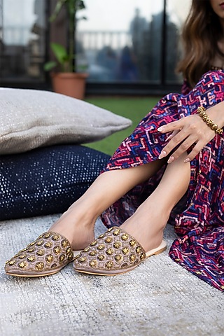Coffee Mules With Hand Embroidery by Mehak Murpana Accessories