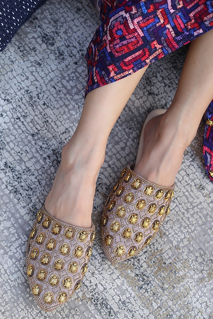 Coffee Mules With Hand Embroidery by Mehak Murpana Accessories at Pernia's Pop Up Shop