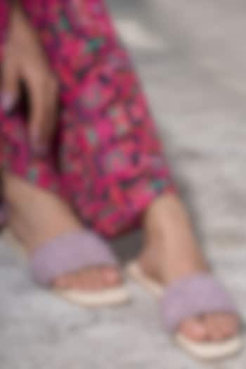 Pink Hand Embroidered Slides by Mehak Murpana Accessories at Pernia's Pop Up Shop