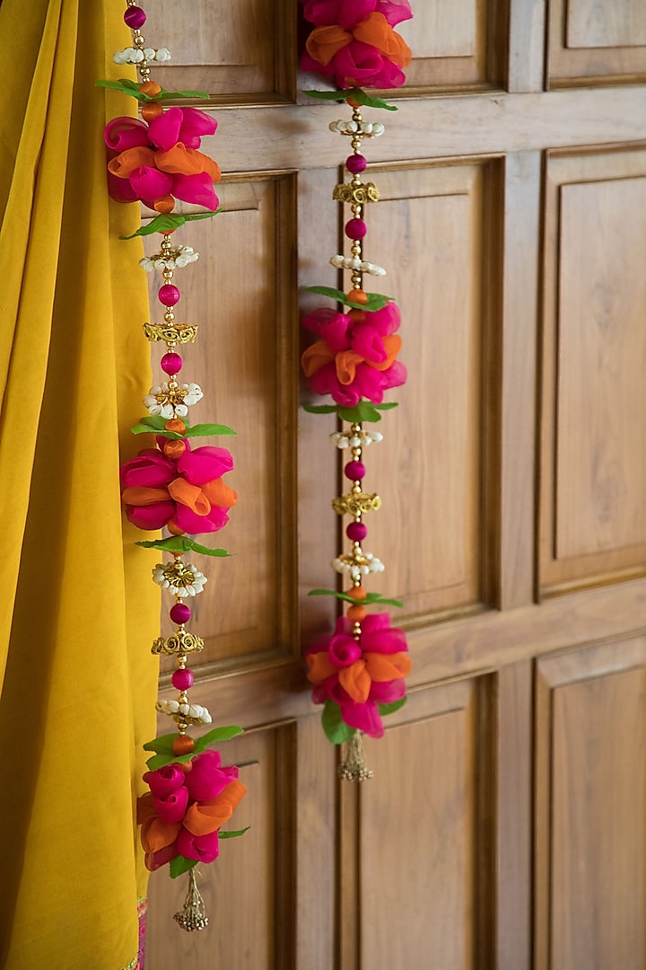 Pink & Orange Floral Door Hangings (Set of 2) by Chrysante By Gunjan Gupta