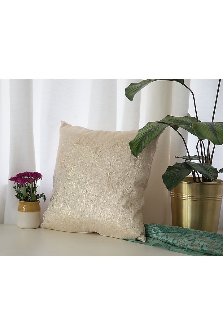 Cream Gold Shimmer Cushion by Chrysante By Gunjan Gupta