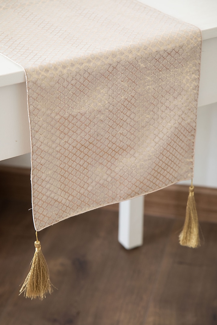 Gold Chanderi Silk Handmade Table Runner by Chrysante By Gunjan Gupta at Pernia's Pop Up Shop