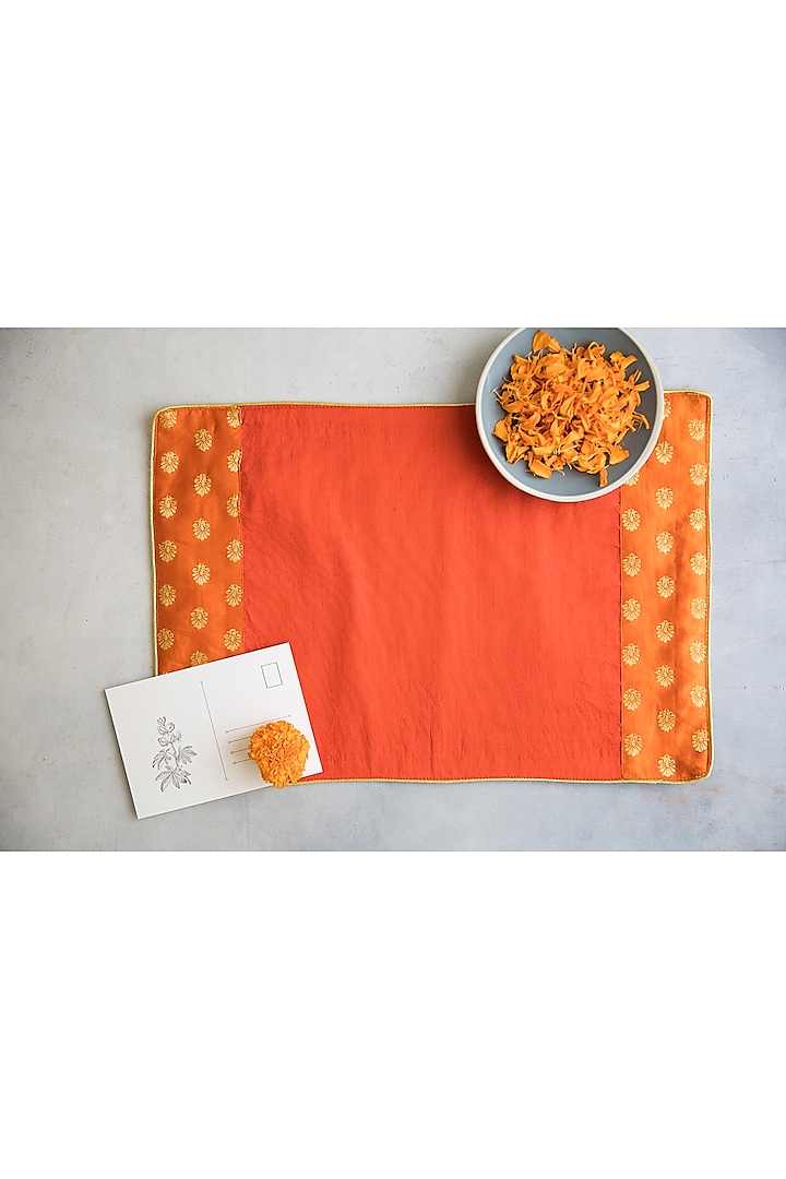 Orange & Red Brocade & Art Silk Placemat Set by Chrysante By Gunjan Gupta