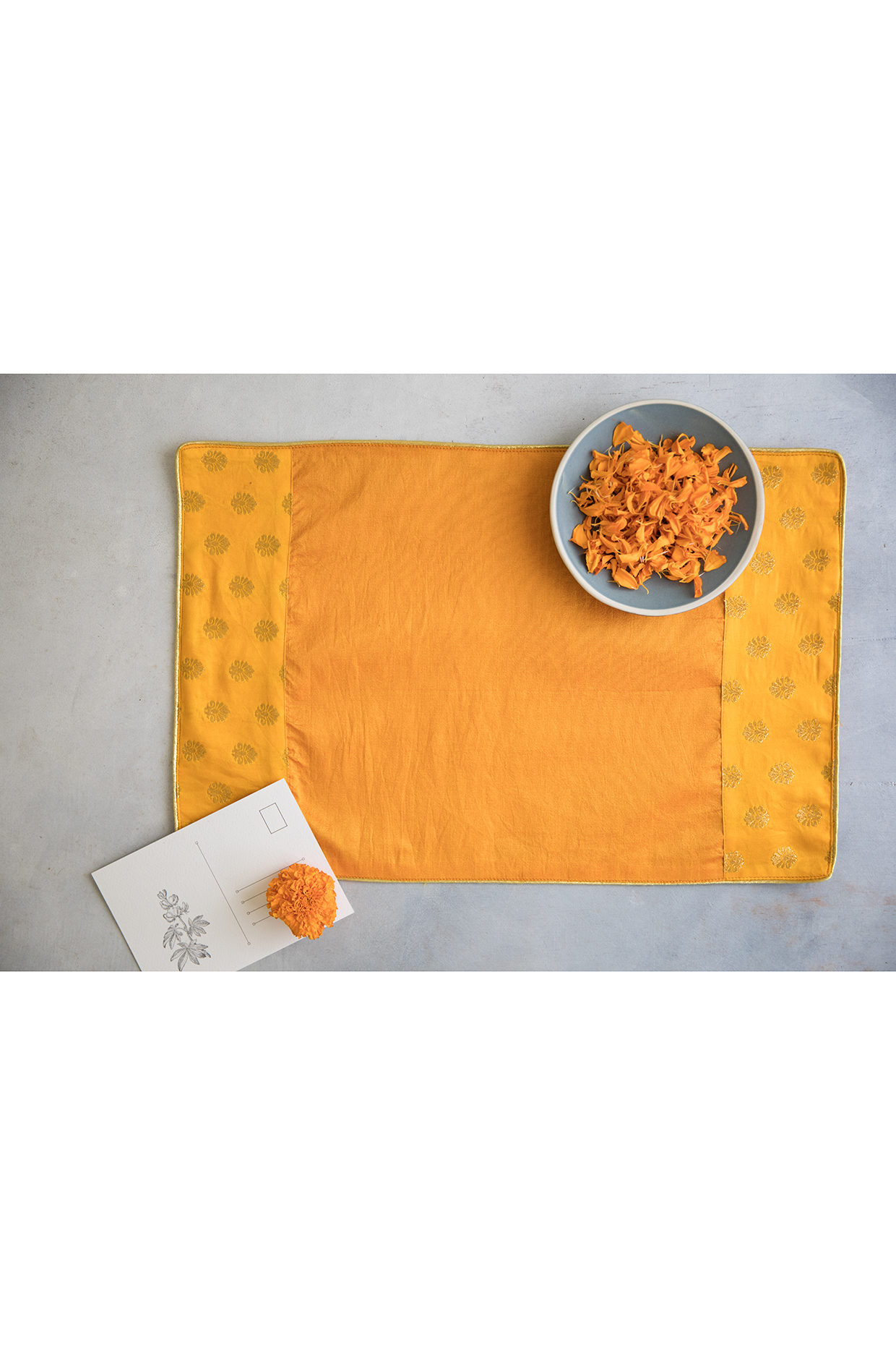 Mango-Yellow Brocade & Art Silk Placemat Set by Chrysante By Gunjan Gupta at Pernia's Pop Up Shop
