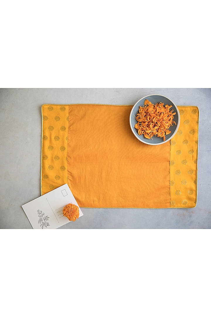 Mango-Yellow Brocade & Art Silk Placemat Set by Chrysante By Gunjan Gupta