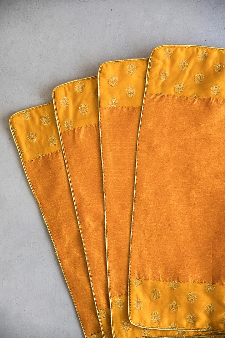 Mango-Yellow Brocade & Art Silk Placemat Set by Chrysante By Gunjan Gupta at Pernia's Pop Up Shop