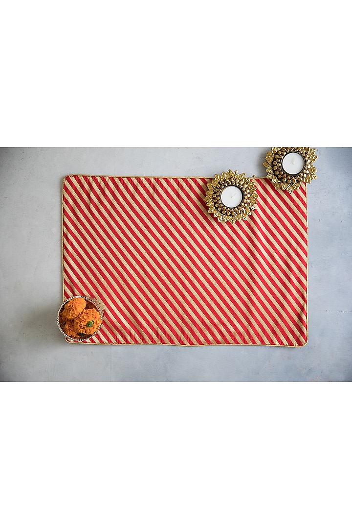 Red & Golden Brocade Silk Placemat Set by Chrysante By Gunjan Gupta
