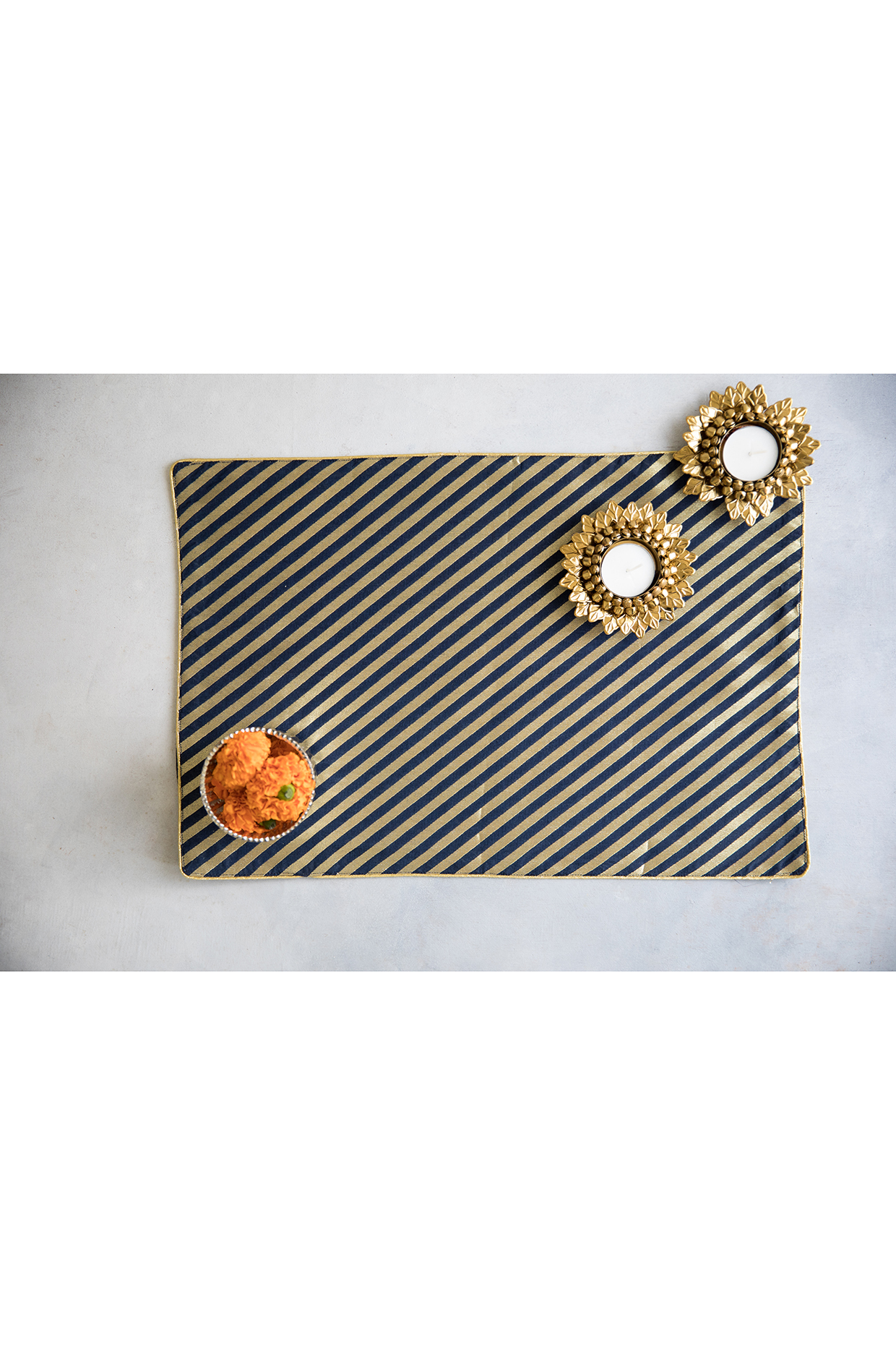 Blue & Golden Brocade Silk Placemat Set by Chrysante By Gunjan Gupta at Pernia's Pop Up Shop